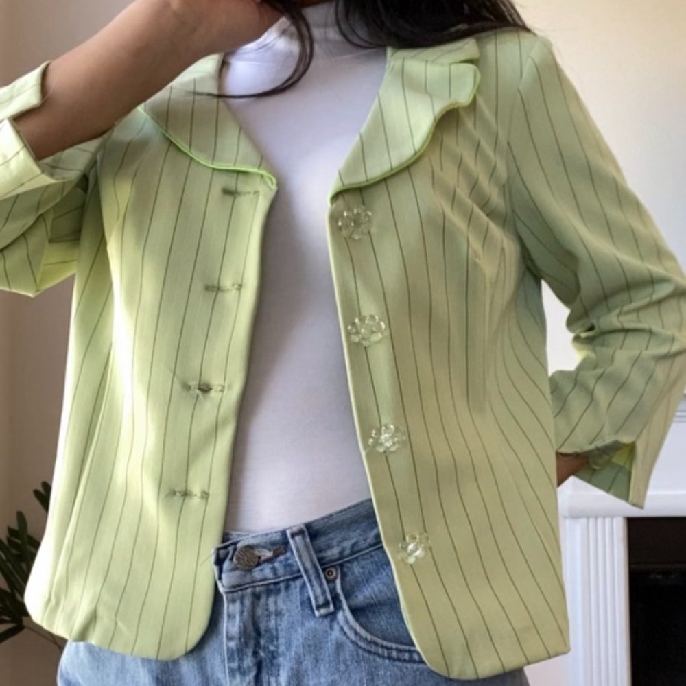 VINTAGE SAGE GREEN / LIME GREEN PINSTRIPE BLAZER w